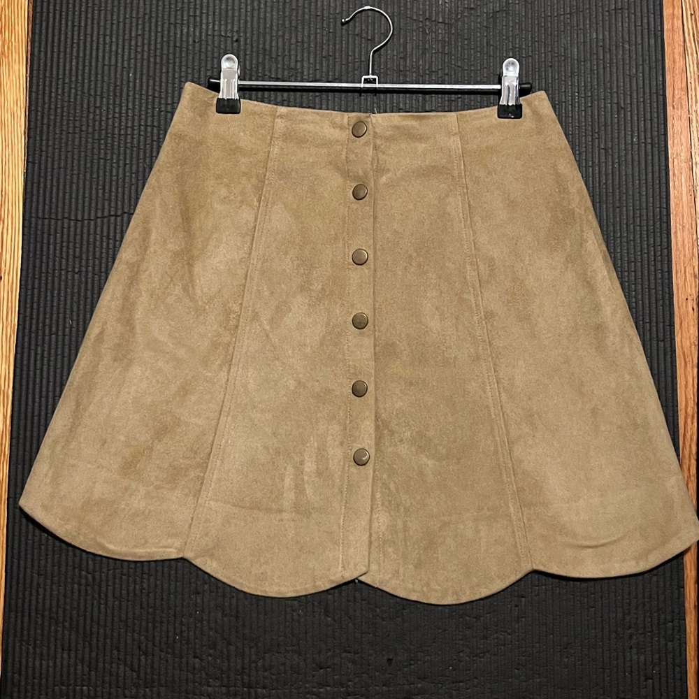 Tan suede button down skirt